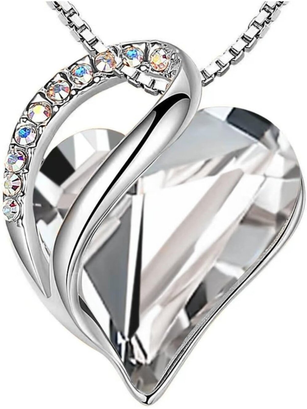 Women 18+2 Inch Clear Infinity Love Birthstone Heart Crystal Necklace